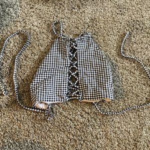 Gingham black and white halter bikini top